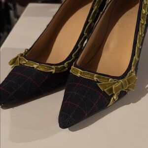 Elegant Plaid Women's J-Crew Shoes with Velvet Trim